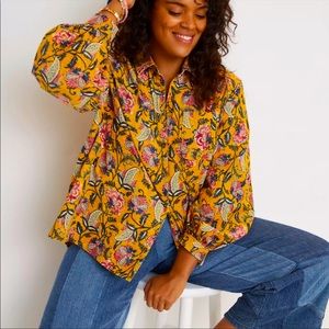 NWT Pilcro Sigourney Corduroy Buttondown Anthropologie Yellow Gold Paisley XS